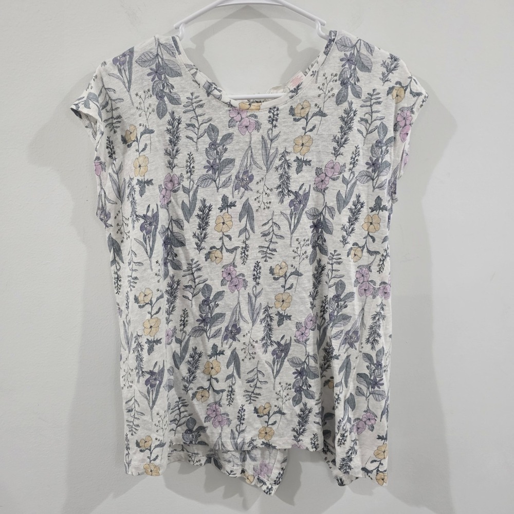 Rachel Ashwell Womens Floral Linen Top Size Medium Coastal Euro Summer Beach‎